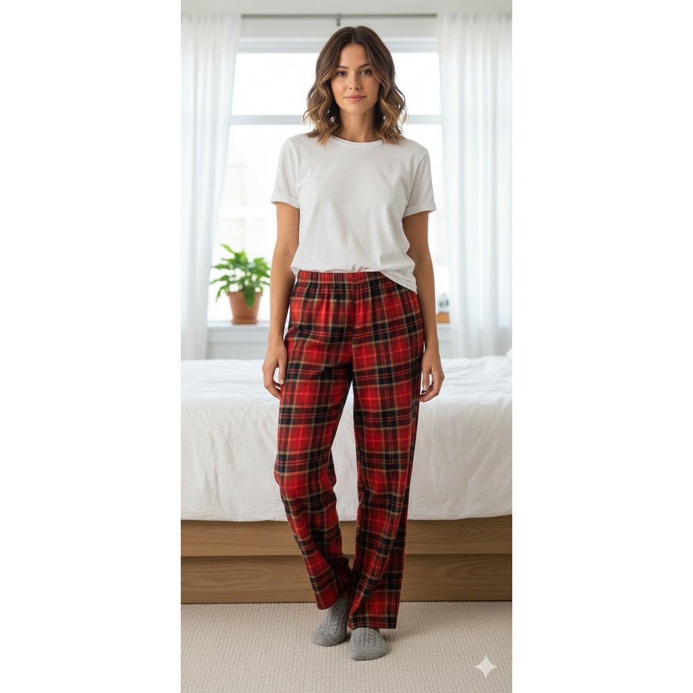 New Skims Unisex Heavyweight Fleece Drawstring Pants Sleep Plaid Cranberry Red M